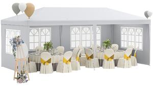 Outsunny Gazebo da Giardino per Eventi con 4 Pareti Rimovibili con Finestre, 5.8x2.9x2.5m, Bianco