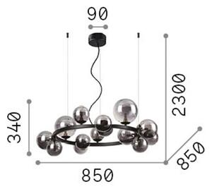 IDEAL LUX Lampada a sospensione Perlage, ottone/ambra, 14 luci, Ø 85 Perlage, Ottone / Oro, Soggiorno / Sala da pranzo, Metallo