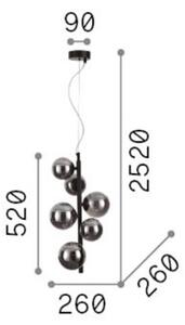 IDEAL LUX Lampada a sospensione Perlage, ottone/ambra, altezza 52 cm, 6 luci Perlage, Ottone / Oro, Soggiorno / Sala da pranzo, Metallo