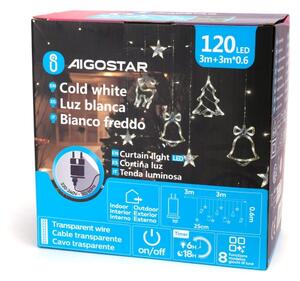 Aigostar - Catena luminosa LED natalizia per esterni 120xLED/6W/230V/8 funzioni 3x0,6m IP44 bianco freddo + telecomando