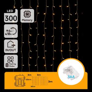 Aigostar - Catena LED natalizia da esterno 300xLED/8 funzioni 3xAA 6x2m IP44 bianco caldo