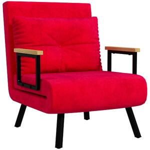 HOMCOM Poltrona Letto 3 in 1 con Schienale Reclinabile e Cuscino, in Tessuto Effetto Velluto, 63x73x81 cm, Rosso