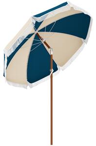 Outsunny Ombrellone Rotondo e Inclinabile a 8 Stecche con Manovella, in Poliestere e Acciaio, Ø213x234 cm, Blu e Beige