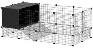 PawHut Gabbia per Animali Piccoli Modulabile con Casette Rialzate per Porcellini d'India e Ricci, Nero