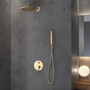 Set doccia a parete finitura oro spazzolato soffione, doccetta, miscelatore | KAM-ARTE ORO - KAMALU