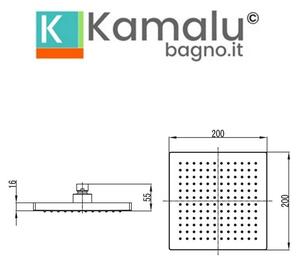 Soffione per doccia quadrato finitura nera 20x20 | KAM-ARTE NERO - KAMALU