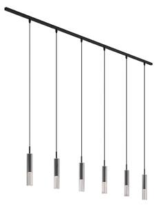 Sistema di illuminazione a binario moderno nero con 6 lampade a sospensione nere con vetro fumé 1 fase - Slimline Loyce