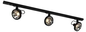 Sistema di illuminazione a binario moderno con 3 faretti neri monofase - Iconic Go