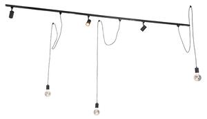 Sistema di illuminazione a binario moderno con 3 faretti e 3 luci a sospensione nero monofase - Iconic Cavalux Jeana