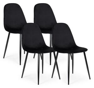 Set di 4 sedie in velluto nero per sala da pranzo e soggiorno