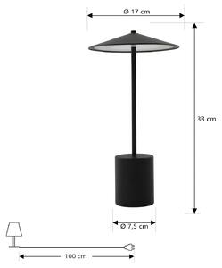 Lindby Lampada da tavolo ricaricabile a LED Ayva, nero, alluminio, IP44