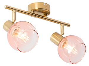 Faretto Art Déco oro con vetro rosa 2 luci - Vidro