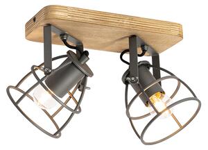 Faretto industriale grigio scuro con legno regolabile 2 luci - Arthur