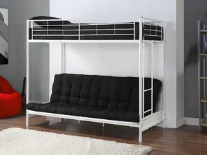 Letto a soppalco 90 x 190 cm con divano letto Metallo Bianco + Futon Nero - MODULO V