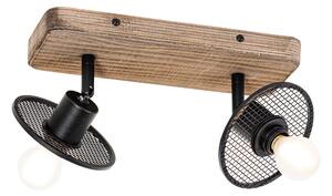 Faretto da soffitto industriale nero con legno 2 luci - Jasmine