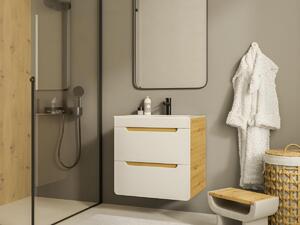Mobile per bagno sospeso con lavabo da incasso Naturale e Bianco 60 cm - ARUBA