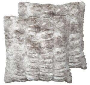 Set di 2 cuscini decorativi in pelliccia ecologica grigia 45 x 45 cm Morbidi e soffici cuscini sparsi Beliani