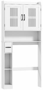 HOMCOM Mobile Sopra WC con Armadietto a 2 Ante Ventilate e Ripiani Aperti, Barra Inferiore, 80x19.5x170 cm, Bianco | Aosom Italy