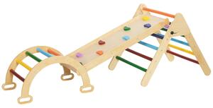 AIYAPLAY 5 in1 Gioco Arrampicata Bambini con Triangolo e Arco Montessori e Rampa con Pietre in Legno di Pino, 178x64.5x63cm | Aosom Italy