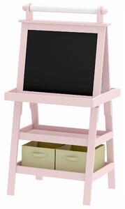 AIYAPLAY Lavagna per Bambini con Cavalletto 3 in 1, Rotolo di Carta e 2 Contenitori, in Legno, 59x48x118 cm, Rosa | Aosom Italy