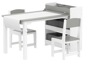 AIYAPLAY Set Tavolo e Sedie per Bambini con 2 Sedie e Tavolino Contenitore, in Legno e Tessuto non Tessuto, Grigio e Bianco | Aosom Italy