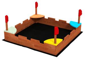 AIYAPLAY Sabbiera per Bambini 3-7 Anni a Forma di Castello con 4 Sedute in Legno di Abete, 90x90x17 cm, Multicolore | Aosom Italy