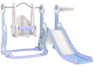 AIYAPLAY Gioco per Bambini 4 in 1 con Scivolo, Altalena, Arrampicata e Canestro, 147.5x160x107 cm, Azzurro Chiaro