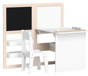 AIYAPLAY Set Tavolo e Sedia per Bambini 3-8 Anni con Lavagna Nera, Lavagna Bianca, Contenitori e Rotolo di Carta, Bianco | Aosom Italy