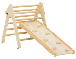 AIYAPLAY Gioco da Arrampicata con Triangolo e Pannello Scivolo ed Arrampicata, per Bambini 18-48 Mesi, Color Legno | Aosom Italy