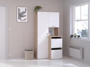 Vani portaoggetti per bagno con armadietti , scaffali e colonna L92xH184cm Naturale chiaro e Bianco - ERKANO