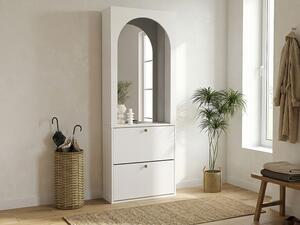 Scarpiera 2 vani ribaltabili e 1 specchio Bianco e dorato - CYMORA