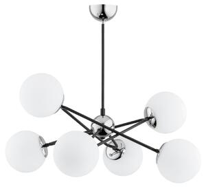 Lampada a sospensione SAGITO bianco e nero 6xE14x40W in vetro, dimensioni: 55x60x62 cm, IP20, Alfa