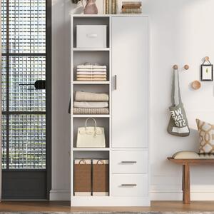 Armadio okwish con cassetti e due aste separate, mobile ingresso con diversi scomparti, ampio spazio di stoccaggio, bianco