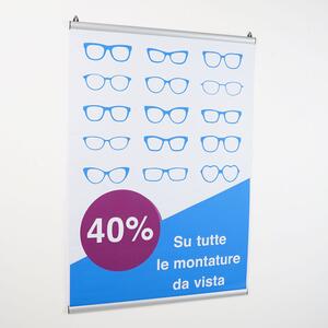 Porta Poster a Scatto 70 cm in Alluminio Finitura Silver, Monofacciale, Grafica Intercambiabile
