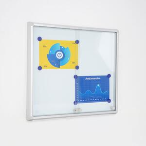 Bacheca magnetica da interno ad ante scorrevoli in vetro temperato ESG, formato 6xA4, 720x675 mm, alluminio silver