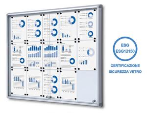 Bacheca magnetica per interni formato 15xA4 con ante scorrevoli in vetro temperato ESG e struttura in alluminio
