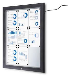 Bacheca per esterni con illuminazione LED, formato 9xA4, struttura in alluminio finitura antracite RAL 7016