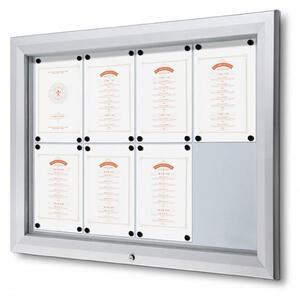 Bacheca da esterno certificata IP56, formato 8xA4, profili alluminio anodizzato, anta vetro temperato ESG