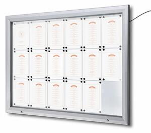 Bacheca per esterni con illuminazione LED, apertura a ribalta e pistoni a gas, formato 18xA4, vetro temperato ESG, IP56
