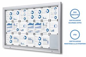 Bacheca per esterno certificata IP56 CITY108 - 21xA4, alluminio anodizzato, vetro temperato ESG, 168,5x106,7 cm