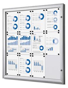 Bacheca per esterno e interno, formato 12xA4, anta in metacrilato, fondo magnetico scrivibile, struttura alluminio silve