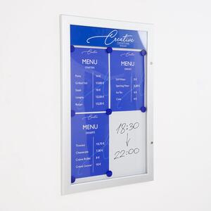 Bacheca da esterno porta men� formato 4xA4, alluminio anodizzato, anta in policarbonato con serratura, 515x790 mm