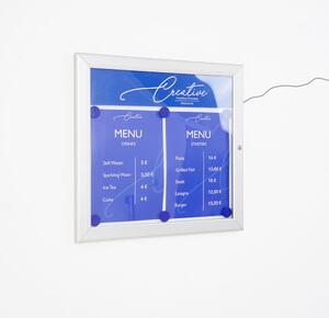 Bacheca luminosa da esterno CITY302LED, formato 2xA4, alluminio anodizzato silver, anta in policarbonato, LED 5000K