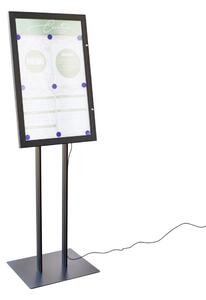 Bacheca porta men� da esterno autoportante con illuminazione LED, formato 4xA4, anta in policarbonato, finitura nera