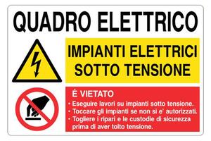 Cartello in alluminio 300x200 mm 'Quadro elettrico - impianti sotto tensione', segnaletica di sicurezza