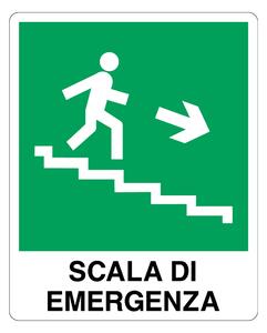 Cartello in alluminio 250x310 mm Scala di emergenza destra - segnaletica di sicurezza per vie di fuga