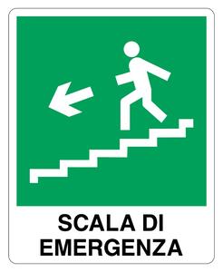 Cartello segnaletico in alluminio 250x310 mm 'Scala di emergenza sinistra' per vie di fuga e sicurezza