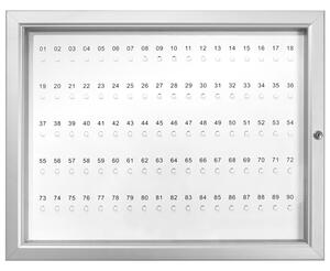 Bacheca porta chiavi 90 posti in acciaio laccato bianco, anta plexiglass apertura a libro, 750x590 mm