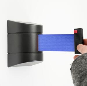 Avvolgitore a muro STOP74/B con nastro blu retrattile 5 metri, scatola in ABS nero, uso interno
