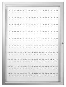 Bacheca porta chiavi 180 posti numerati, acciaio laccato bianco e alluminio, anta plexiglass 750x1040 mm